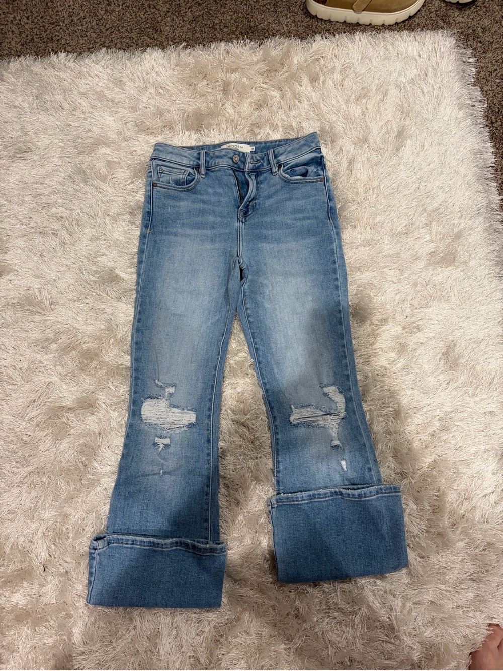 Distressed Light Blue Flare Jeans for Women